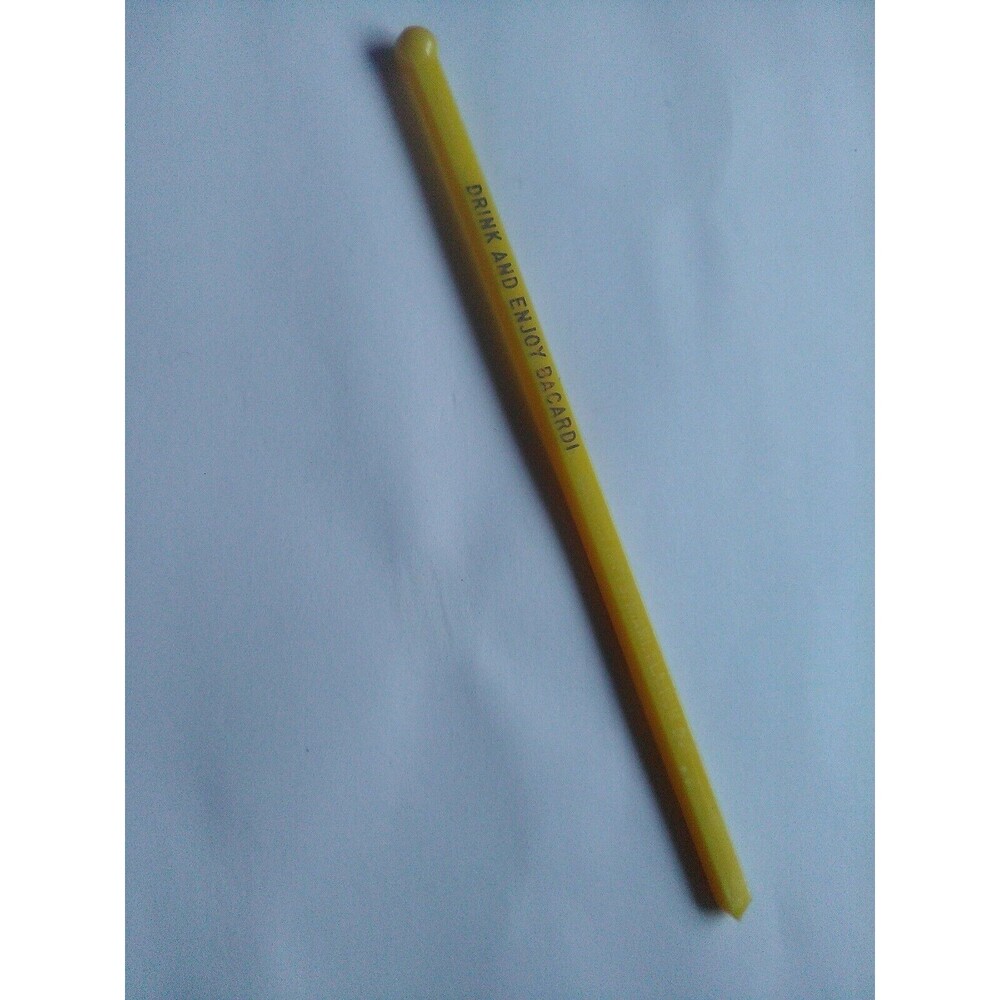 Bacardi Swizzle Stick Drink Stirrer Yellow Vintage " Drink And Enjoy BACARDI "